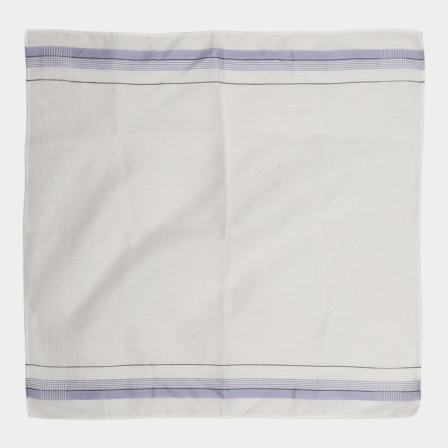 Men's White Striped Pack of 3 Handkerchief, White, large