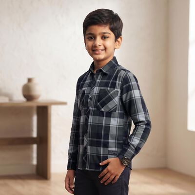 Boys' Navy Blue Cotton Casual Shirt