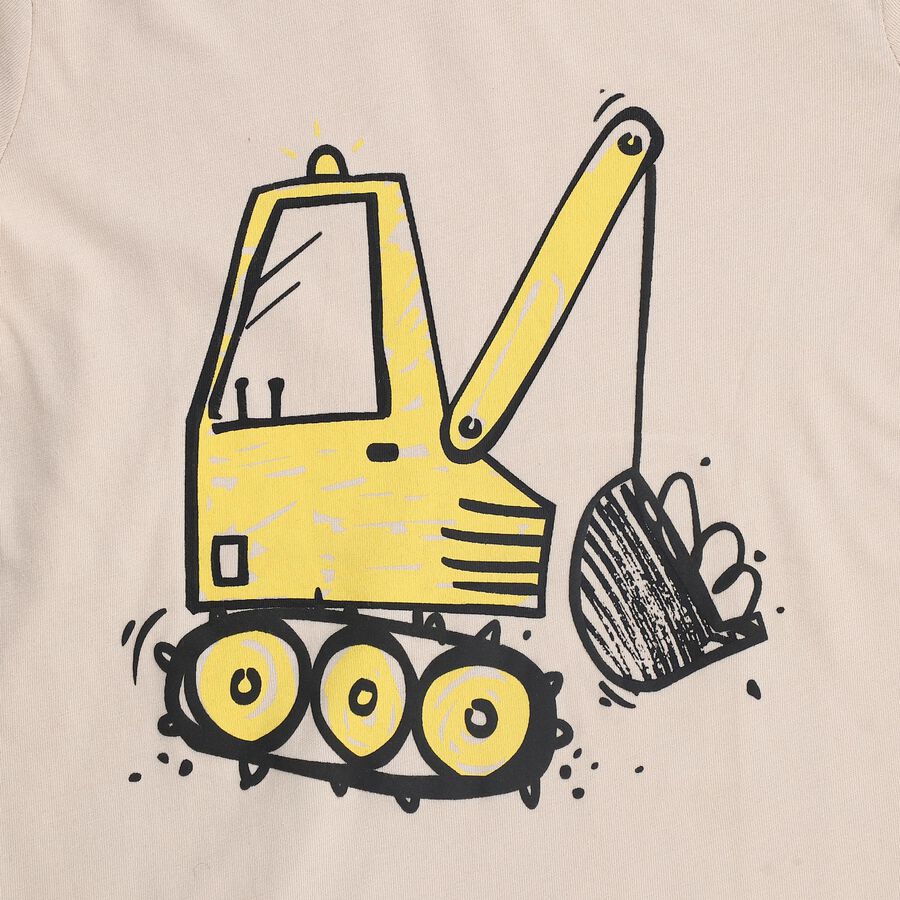 Boys Beige Cotton Round Neck Casual T-Shirt, Beige, large