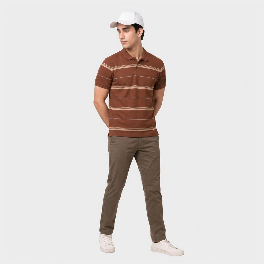 Men's Brown Polo Neck Solid Polo T-Shirt, भूरा, large