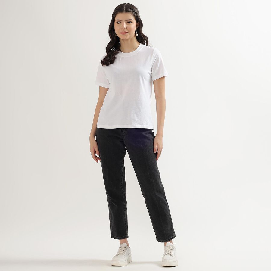 Women's Bright Snow White Cotton Round Neck T-Shirt, White, large image number null