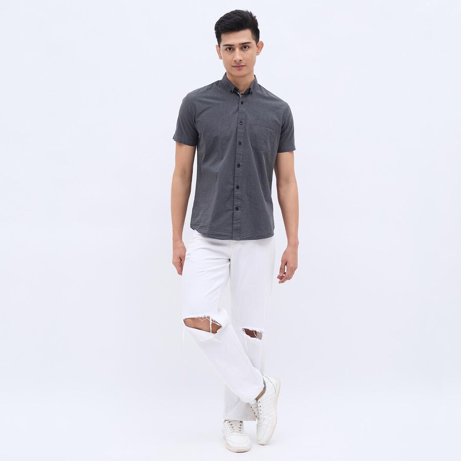 Men's Dark Grey Cotton Regular Collar Casual Shirt, Dark Grey, large image number null
