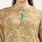 Women's Muted Mustard Yellow Mandarin Collar Floral Printed Kurti, पीला, small image number null