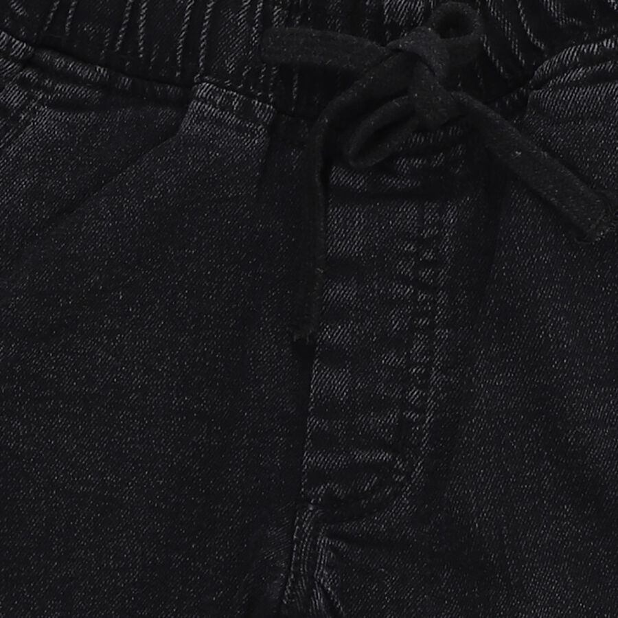Boys Jet Black Regular Fit Cargo Jeans, काला, large image number null