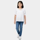 Girls Off-White Round Neck Casual T-Shirt, Off White, small