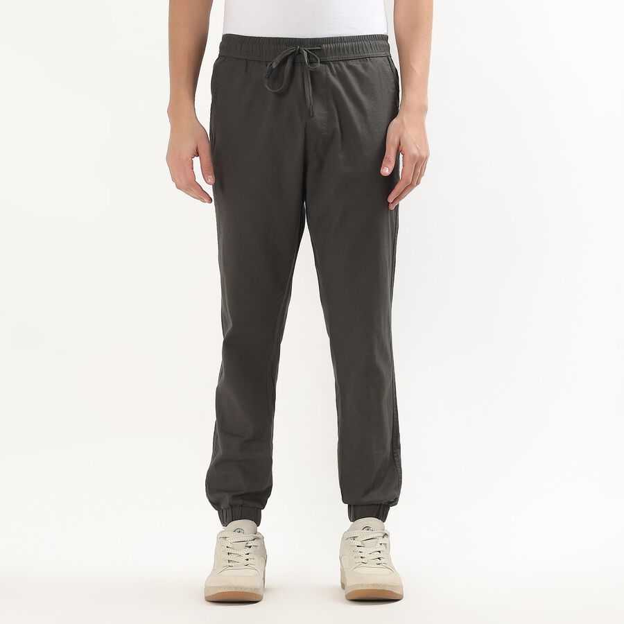 Men's Slim Fit Casual Trousers, गहरा हरा, large