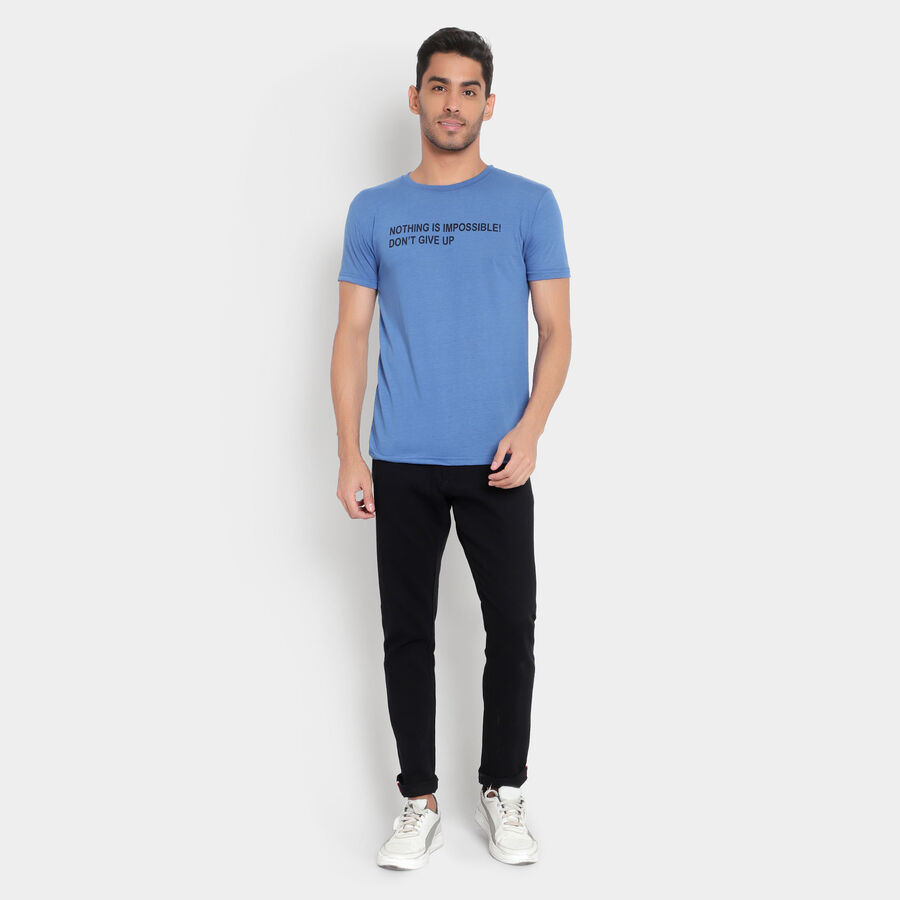 Round Neck Slim Fit T-Shirt, Teal Blue, large image number null