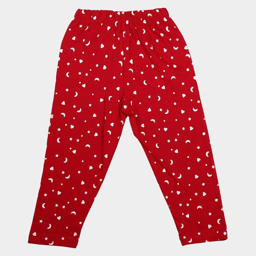 Girls Fuchsia Straight Fit Moon and Star Printed Cotton Pyjama, रानी (फ्यूशिया), large