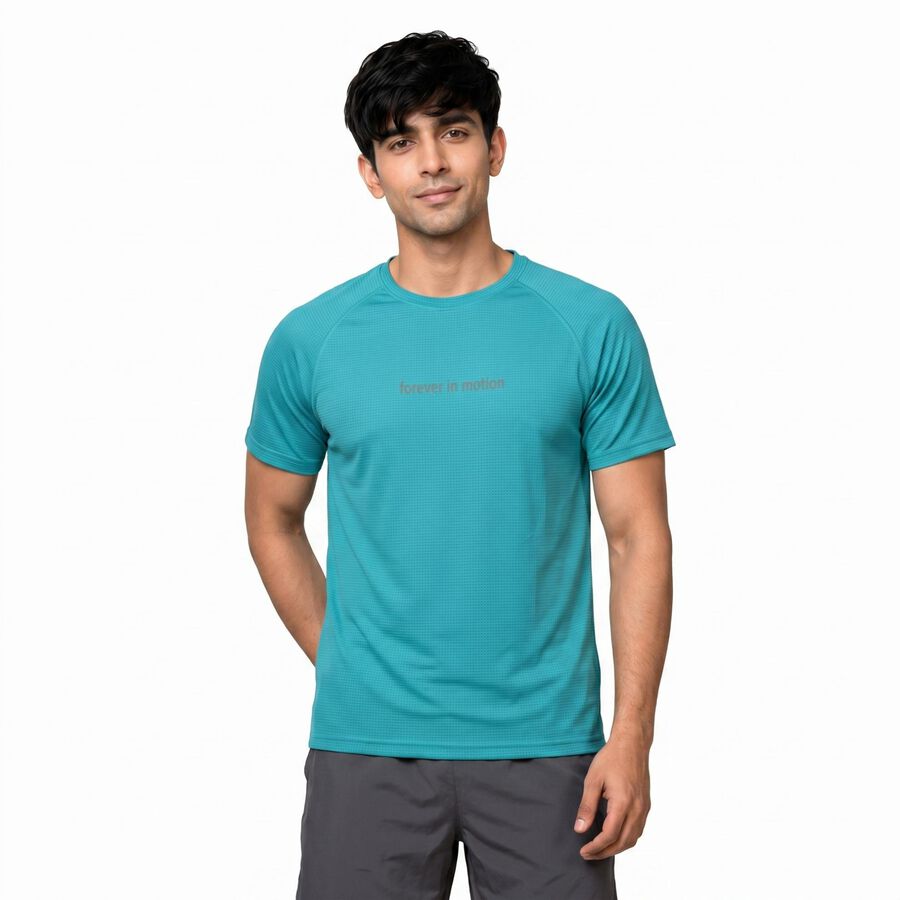 Men's Teal Crew Neck Regular Drifit T-Shirt, टील ब्लू, large