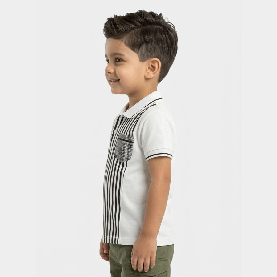Boys White Cotton Round Neck Casual Half Sleeve T-Shirt, White, large