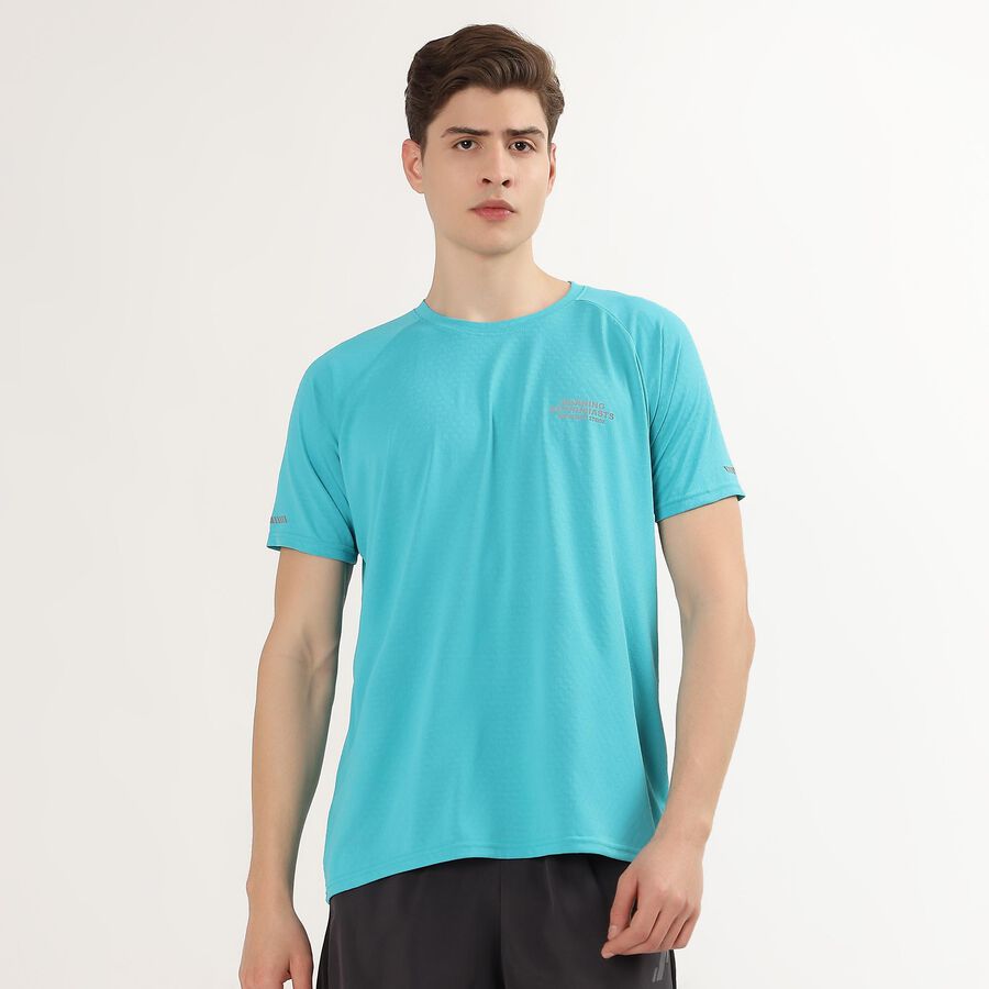 Men's Bright Turquoise Crew Neck Athleisure T-Shirt, Teal Blue, large
