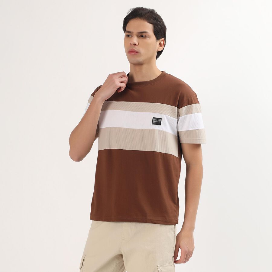 Men's Rich Chocolate Brown Round Neck Casual T-Shirt, Brown, large