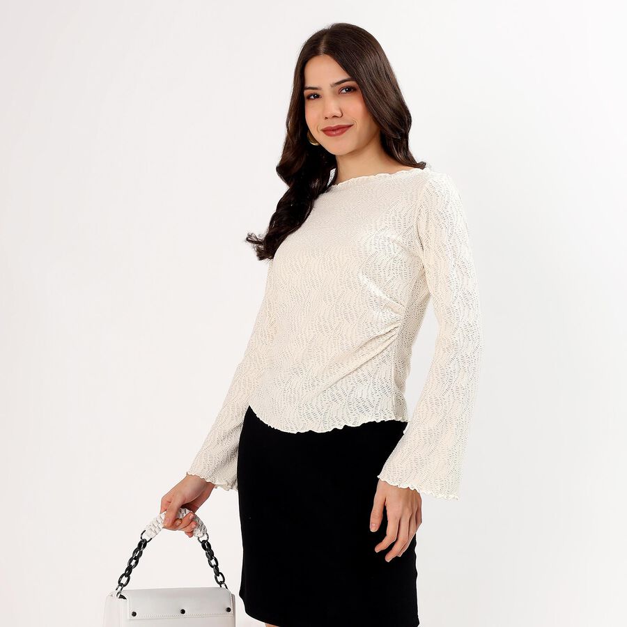Women's Eggshell White Boat Neck Romantic Top, Off White, large