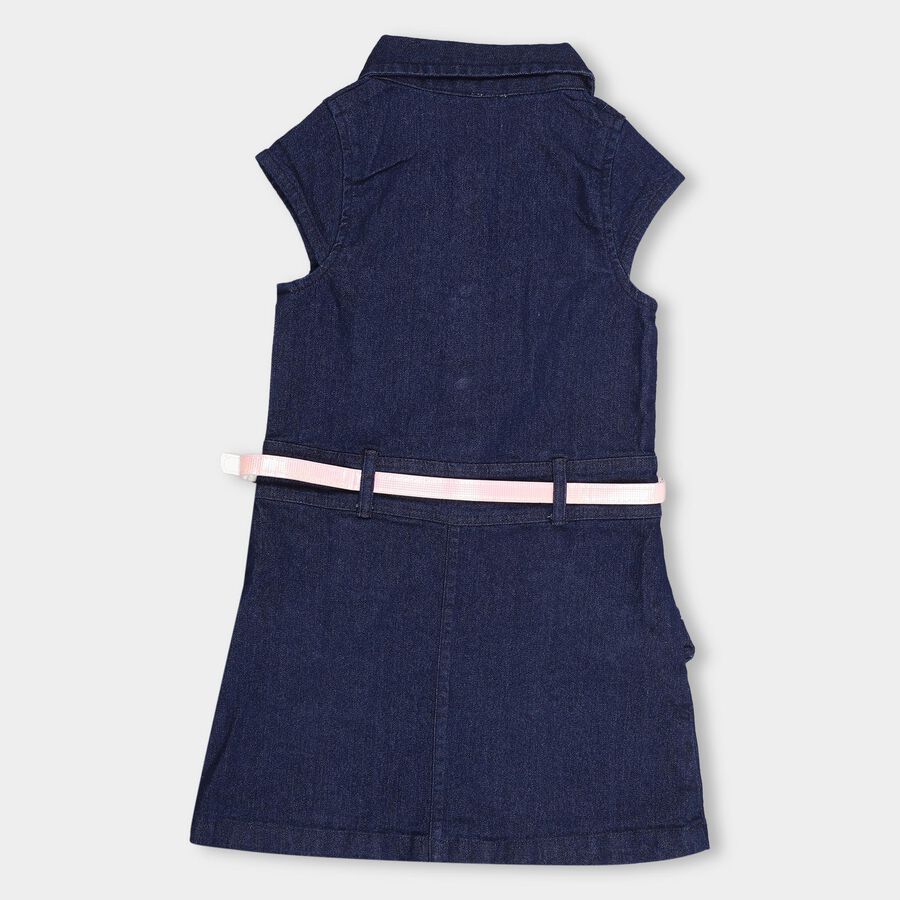 Girls' Deep Midnight Navy Straight-Fit Embroidered Cap Sleeve Frock, Dark Blue, large image number null