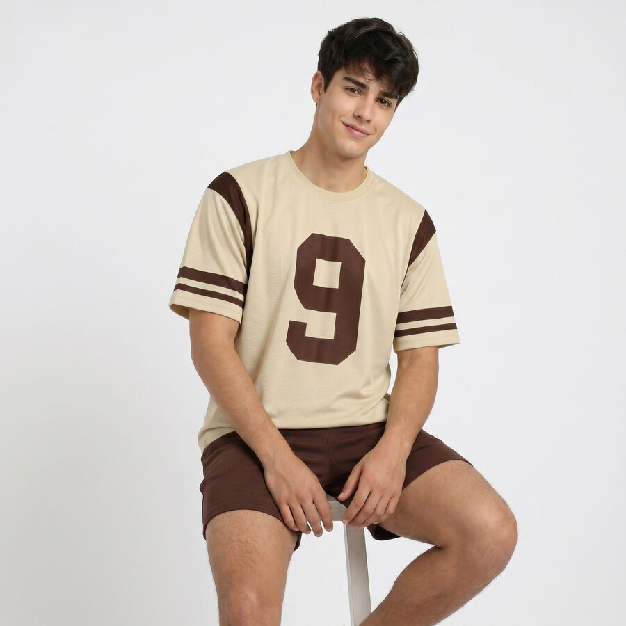 Men's Beige Round Neck Regular Drifit T-Shirt, Beige, large
