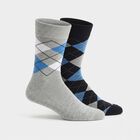 Men's Crew Length Regular Fit Argyle Pack of 2 Socks ( Grey, Navy ), Navy Blue, small