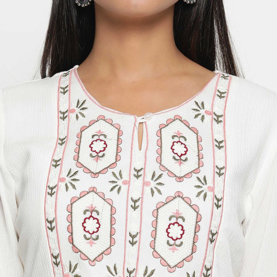 Embroidered Calf Length Dress, सफ़ेद, large image number null
