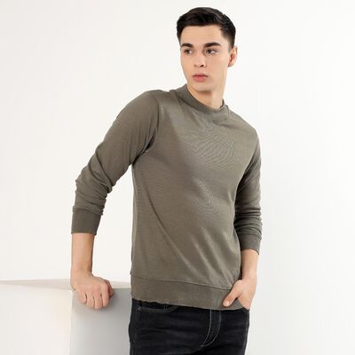 Men's Muted Olive Green Crew Neck Casual Pullover
