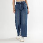 Women's Stonewashed Blue Wide Leg High Waist Jeans, Dark Blue, small image number null