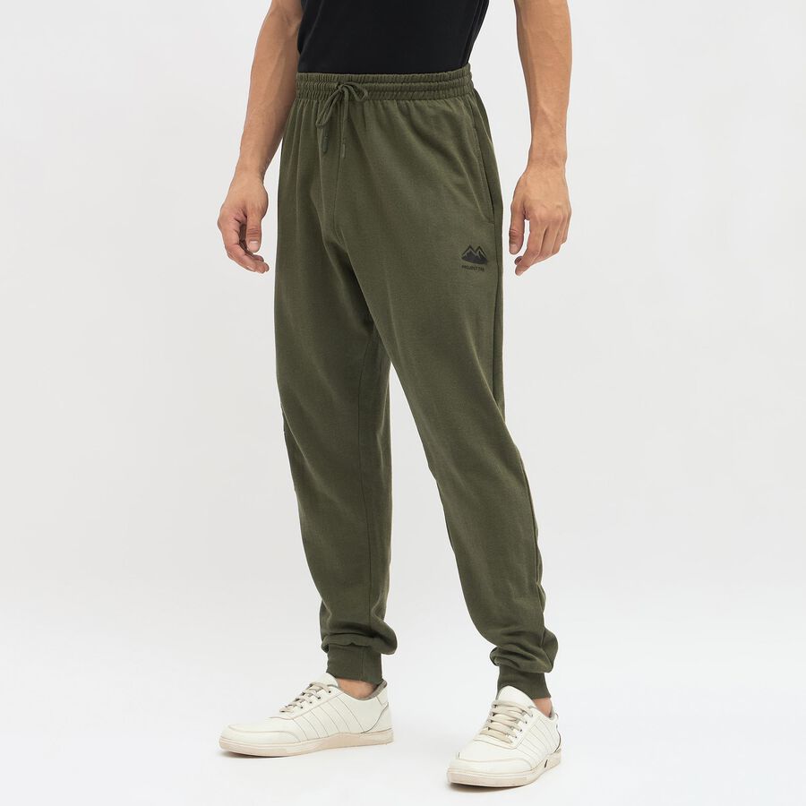 Men's Olive Green Regular Fit Printed Track Pants, Dark Green, large image number null