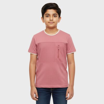 Boys Bright Pink Round Neck Casual T-Shirt