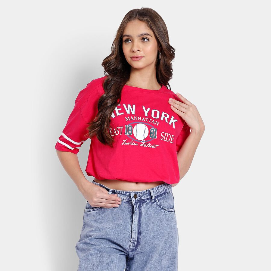 Ladies' 100% Cotton Crop  Top, गुलाबी, large image number null
