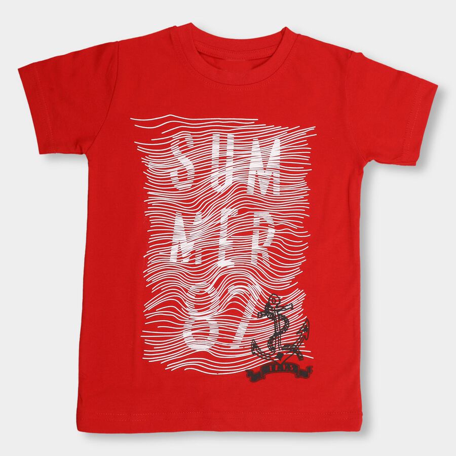Boys' 100% Cotton Half Sleeves T-Shirt, लाल, large image number null