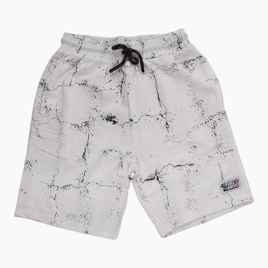 Boys' Muted Charcoal Gray Regular Fit Bermuda Shorts, ऑफ व्हाइट, large