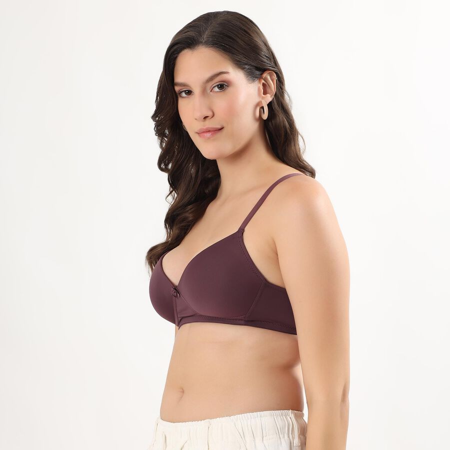 Women's Deep Plum Padded Wireless Bra, वाइन, large
