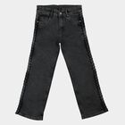 Girls' Black Straight Fit Braided Side Jeans, काला, small
