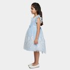 Girls' Light Blue Regular Fit Lace Trim Pocket Frock, हल्का नीला, small