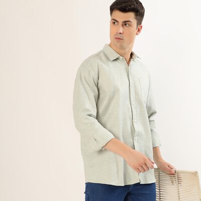 Men's Light Sage Green Spread Collar Casual Shirt
