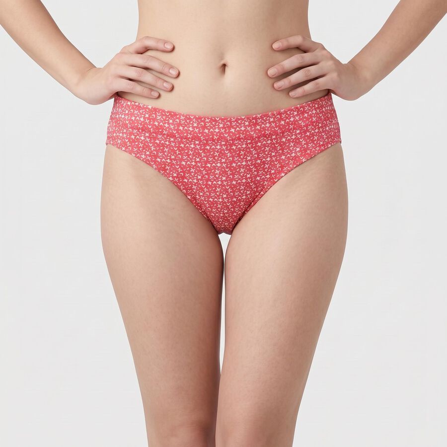 Women's Coral Mid-Rise Printed Panty, Coral, large