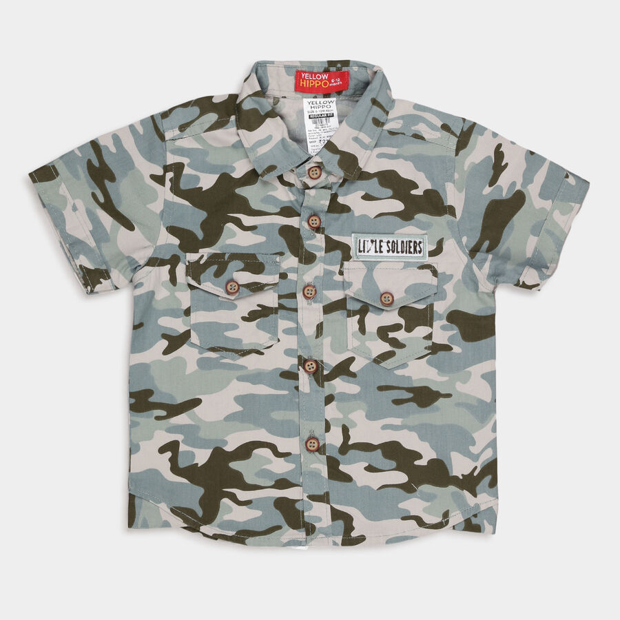 Infants Cotton Printed Shirt, Light Grey, large image number null