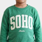 Boys' Green Crew Neck Pullover Sweatshirt, गहरा हरा, small