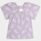 Girls' Lavender Cotton Smocked Neck Short Sleeve T-Shirt, लाइलेक, small image number null