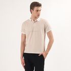 Men's White Cotton Polo Neck Geometric Printed T-Shirt, White, small