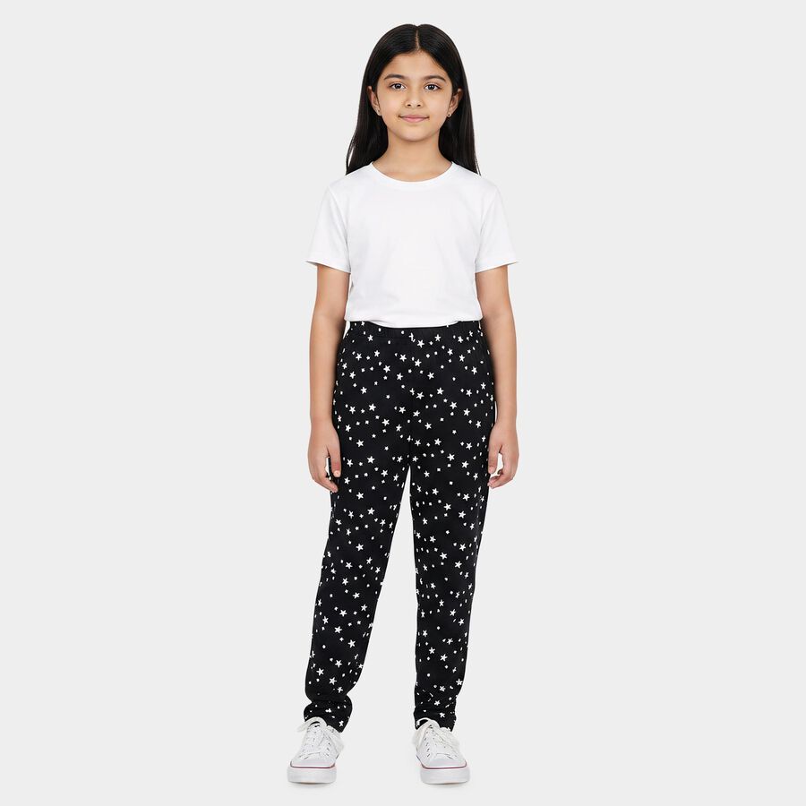 Girls' Navy Blue Straight-Fit Star Printed Cotton Blend Pyjama, नेवी ब्लू, large
