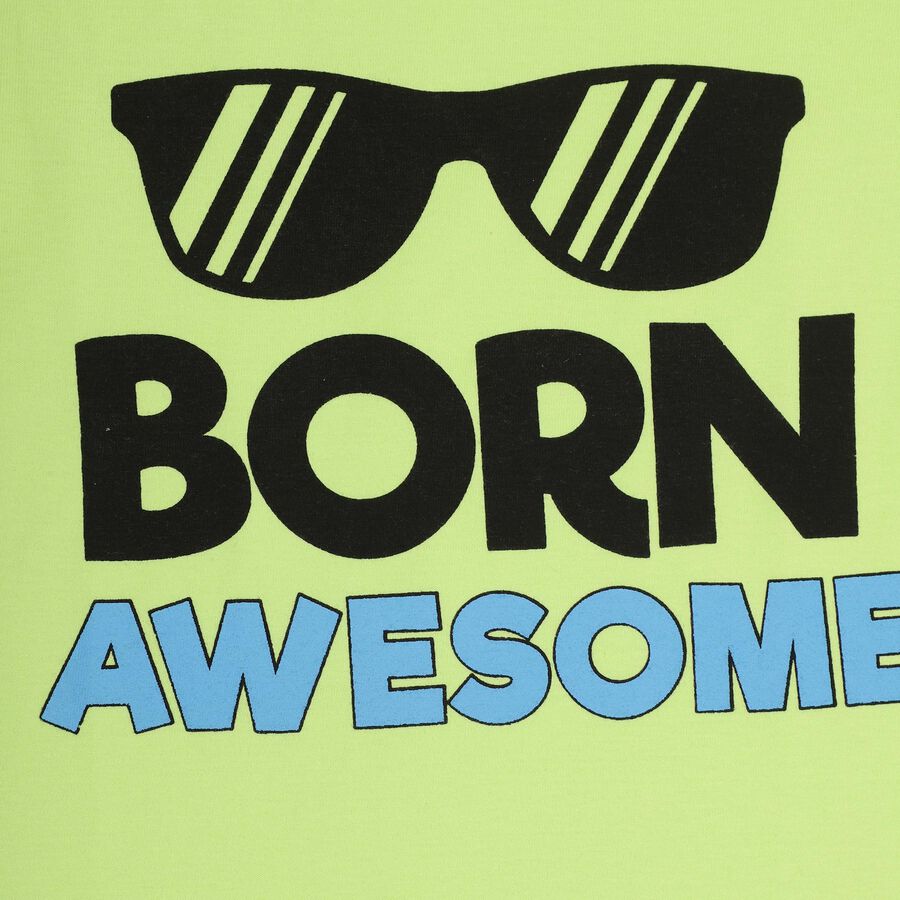 Boys' Light Green Cotton Hooded Short Sleeve Printed Baba Suit, Light Green, large image number null