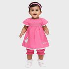 Infants' Bright Pink Cotton Smocked Embroidered Frock with Bloomers, हल्का गुलाबी, small