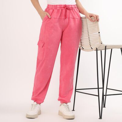 Women's Washed Pink Relaxed Fit Cargo Jogger Track Pants