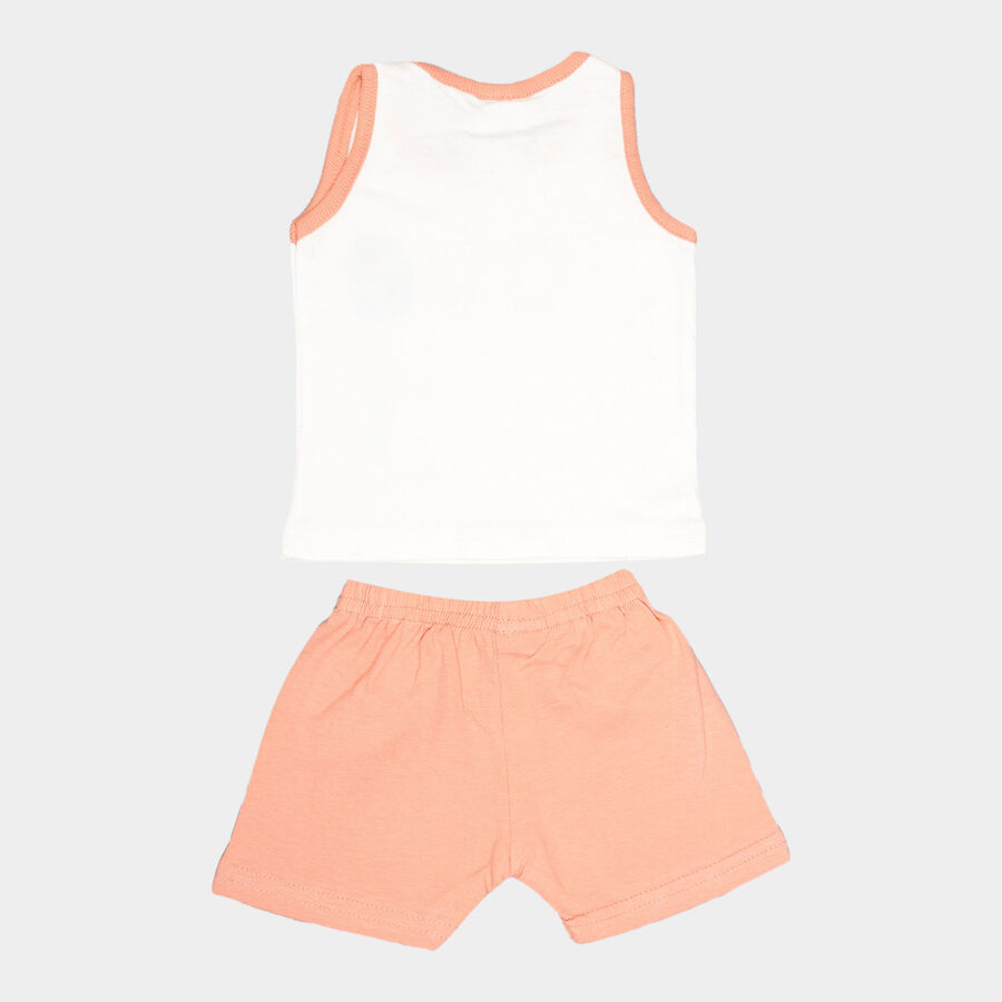 Infants Cotton Round Neck Shorts Set, Peach, large image number null