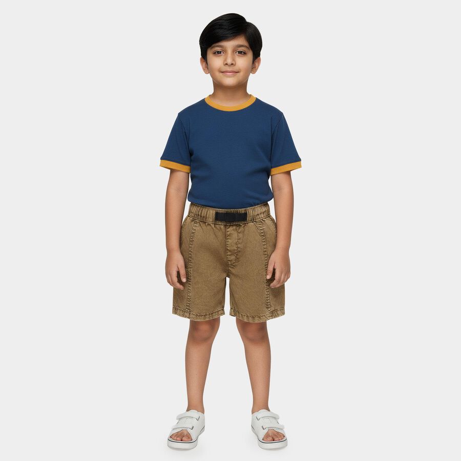 Boys' Brown Cotton Elastic Waist Bermuda Shorts, Khaki, large