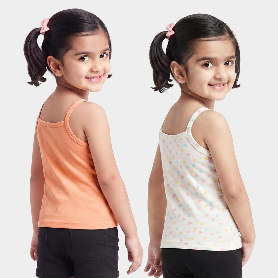Girls' Peach Cotton Sleeveless Square Neck Vest, पीच, large