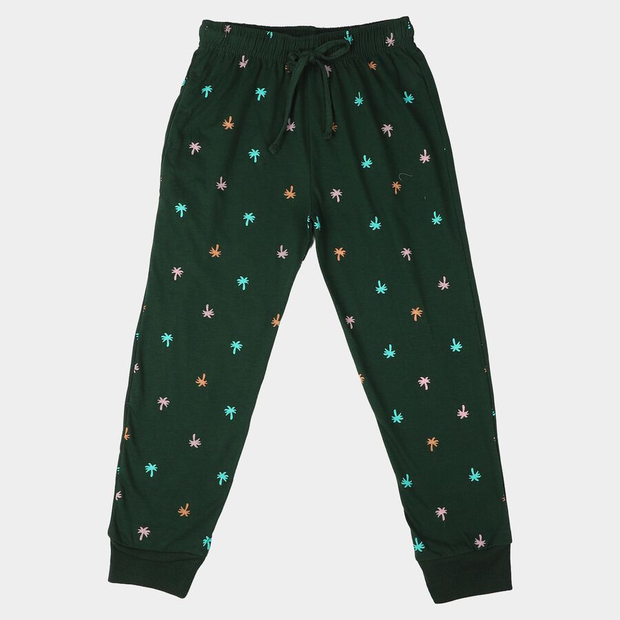 Girls' Green Jogger Fit Palm Print Pyjama, गहरा हरा, large