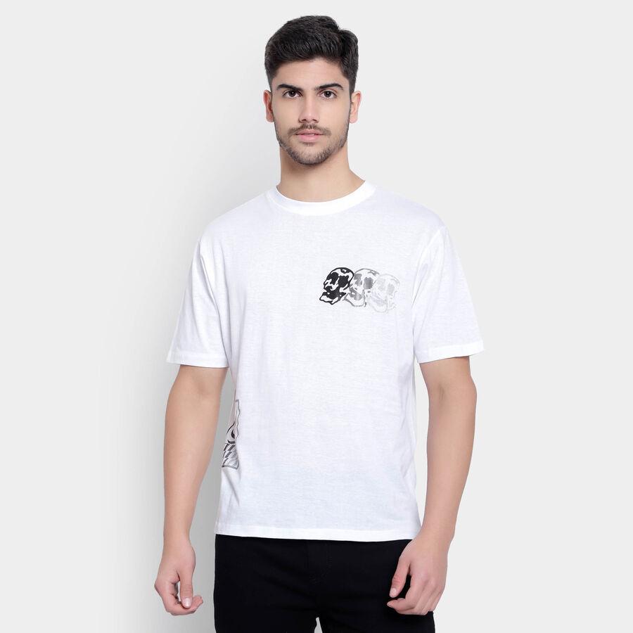Cotton Round Neck T-Shirt, White, large image number null