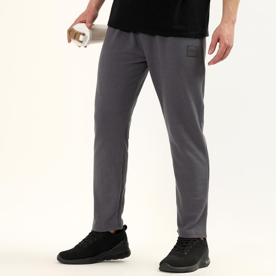 Men's Grey Slim Fit Cuffed Track Pants, गहरा ग्रे, large