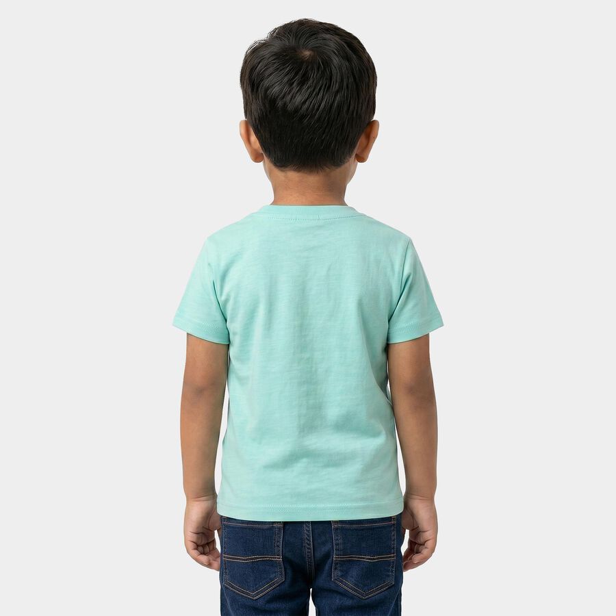 Boys Light Blue Cotton Round Neck Regular Boys T-Shirt, हल्का नीला, large