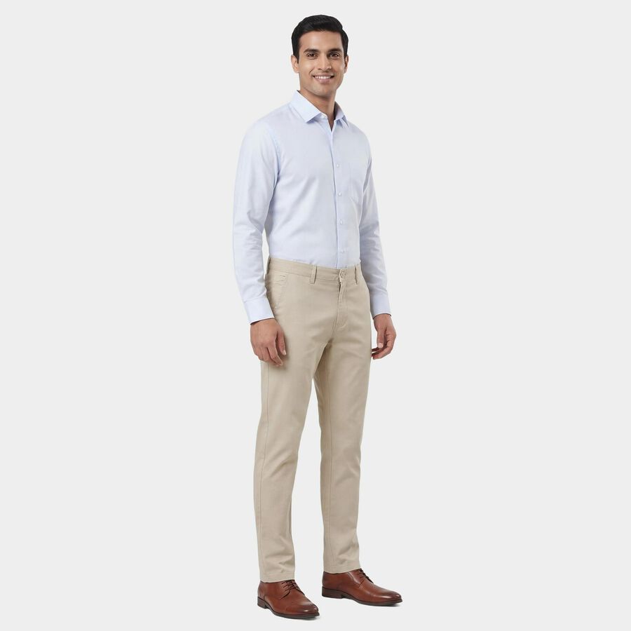 Men's Beige Slim Fit Flat-Front Casual Trousers, Beige, large