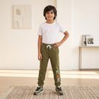 Boys Olive Green Jogger Graphic Printed Pyjama, Olive, small
